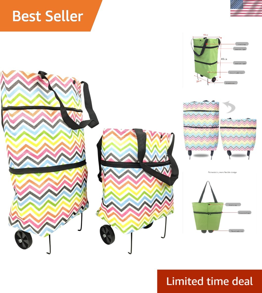 Compact Water-Resistant Grocery Bags with Folding Wheels for Easy Transport