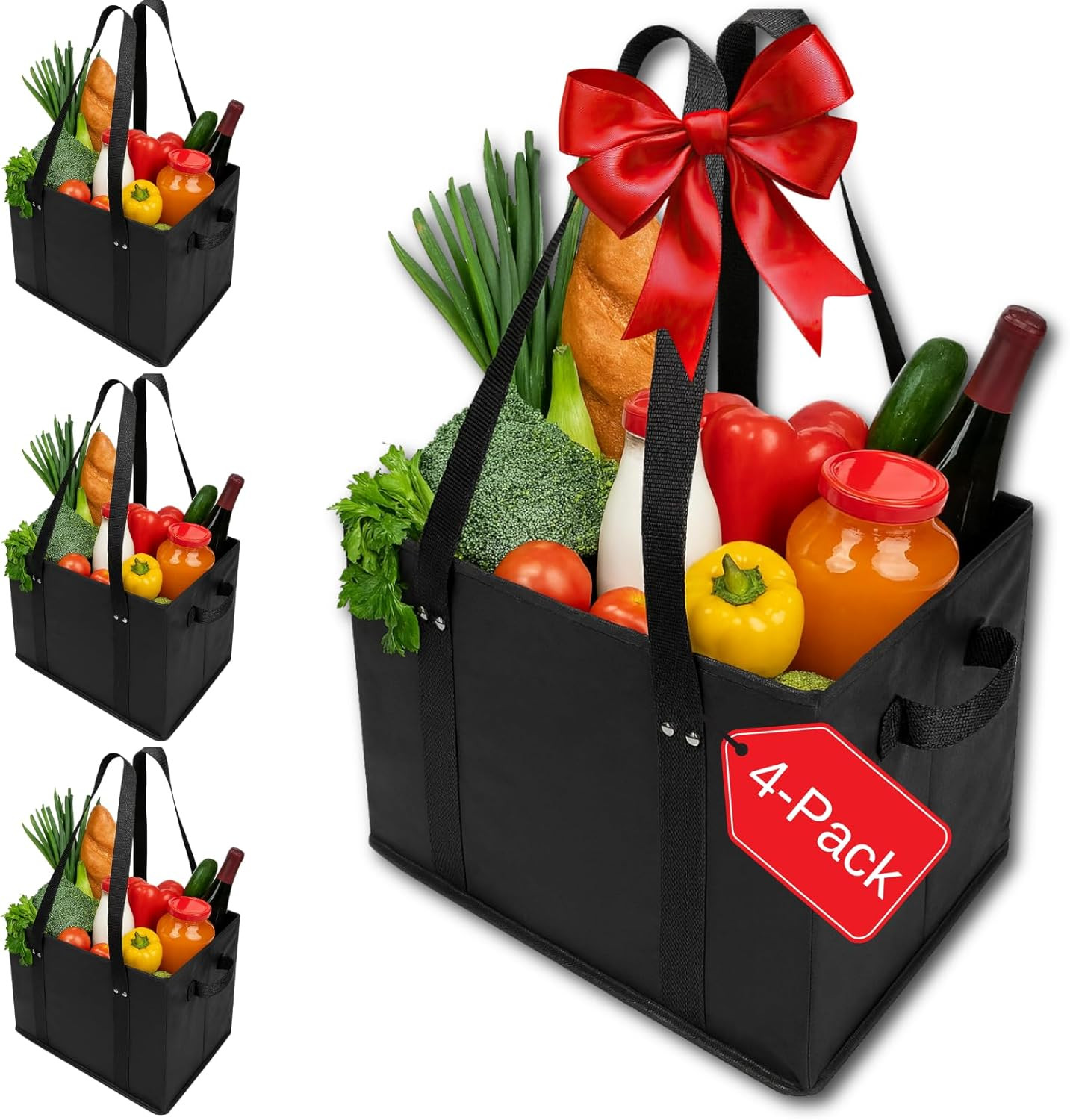 4Pk Reusable Grocery Bags Shopping Bags Tote Box Large Heavy Duty Groceries Bag
