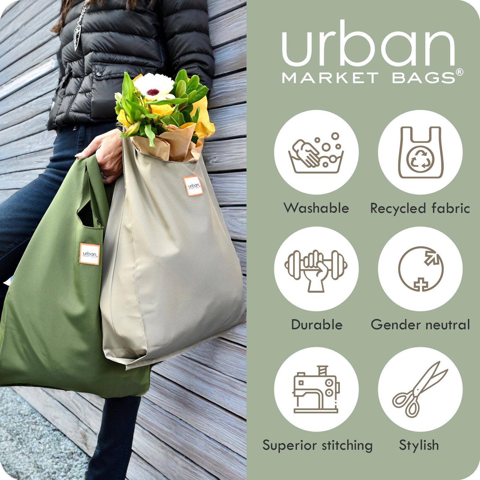 Urban Market Bags – Meadow – 6 Foldable Reusable Shopping Bags in 1 Compact P…