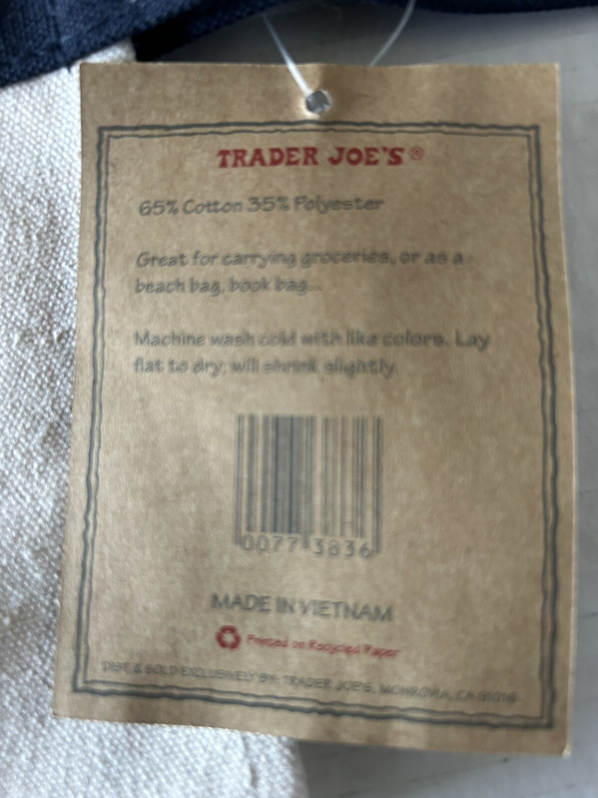 Trader Joes Canvas Tote Bag 20 x 14 Navy Blue White Reusable Limited Edition NEW