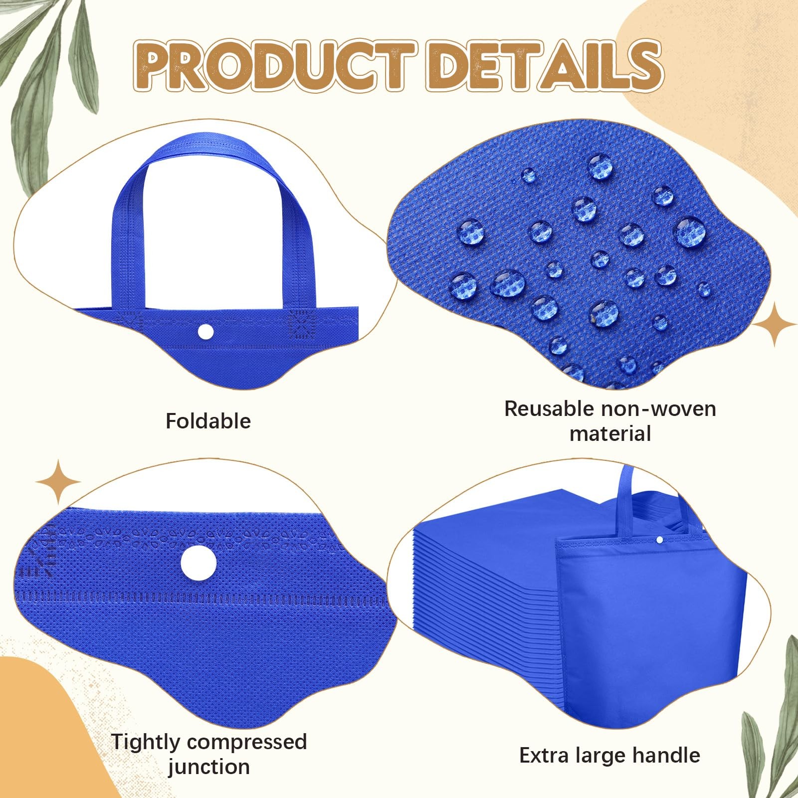 100 Pcs Reusable Grocery Bags Bulk Shopping Tote Handle Non Woven Foldable