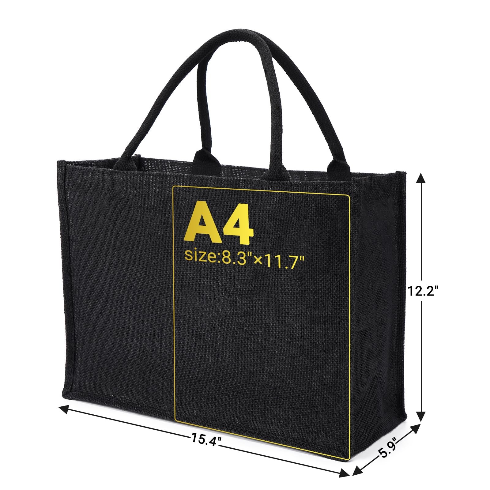 Tote Bags, 6 Pack Large Black Burlap Jute Reusable Canvas Gift Favors Bag wit…