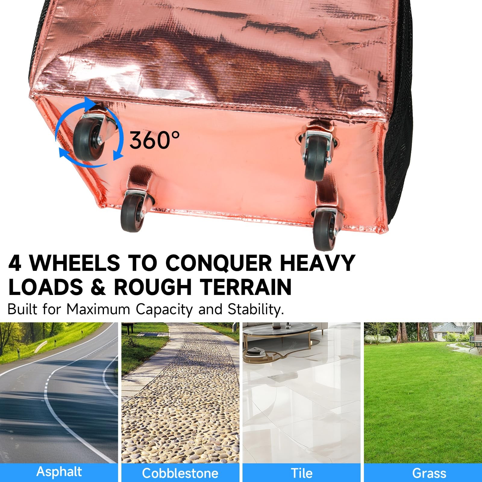 Reusable Grocery Bag On Wheels, Foldable Rolling Tote Bag, 6 Pockets, Collaps…