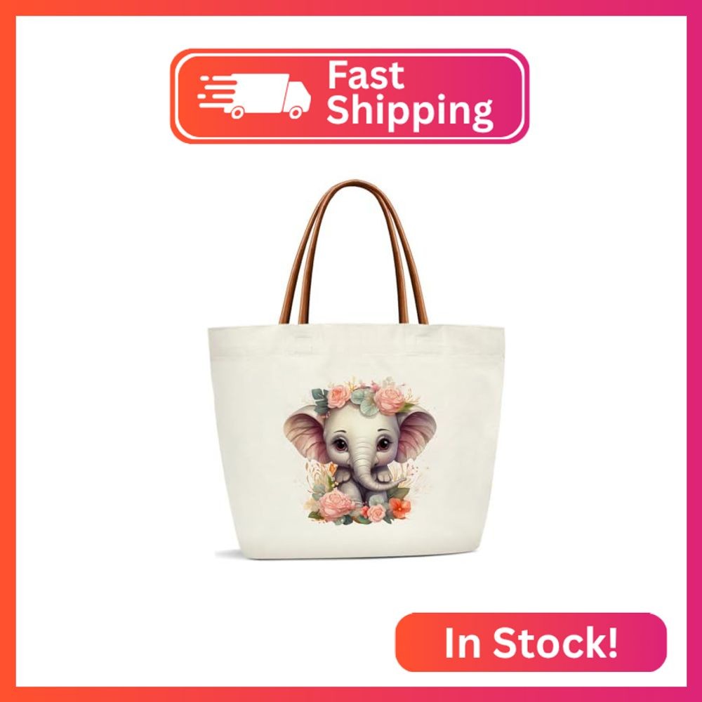 Elephants Gifts Canvas Tote Bag For Women, Cute Tote Bags Reusable Grocery Shoul