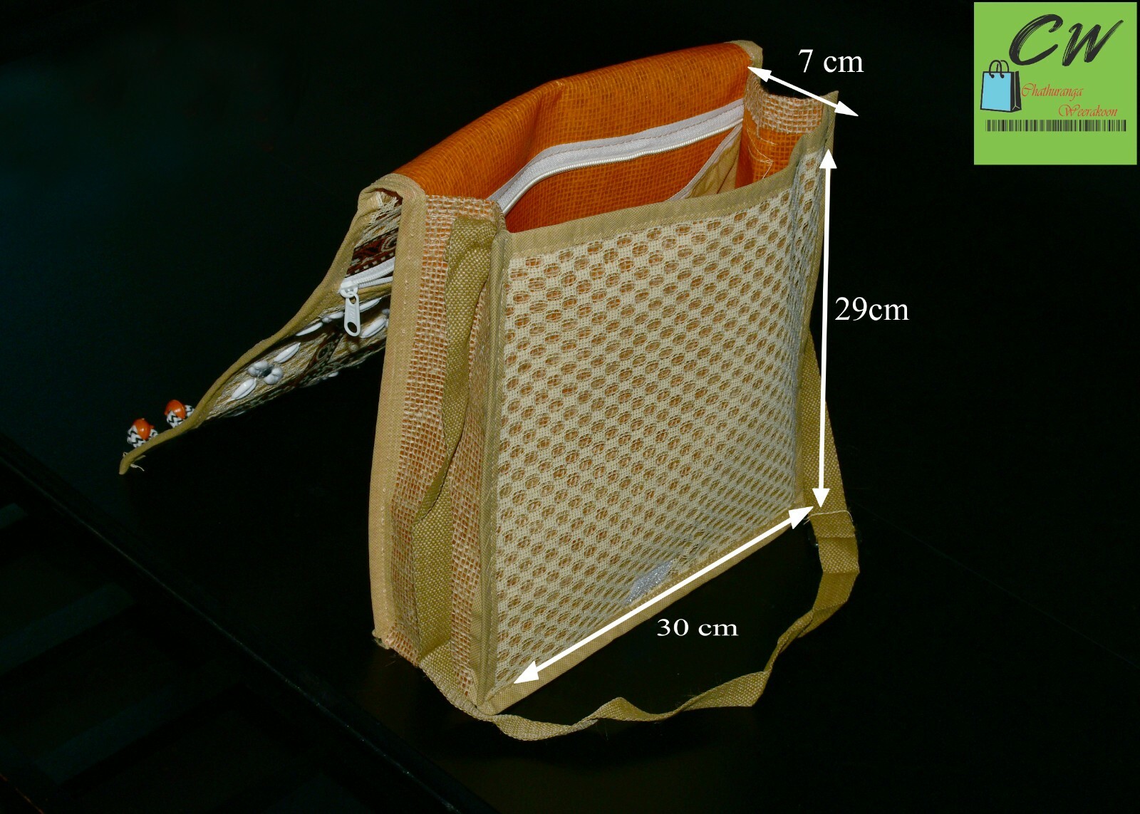 JUTE REUSABLE SIDE BAG TRADITIONAL SRI LANKAN ECO FRIENDLY HANDMADE 100%