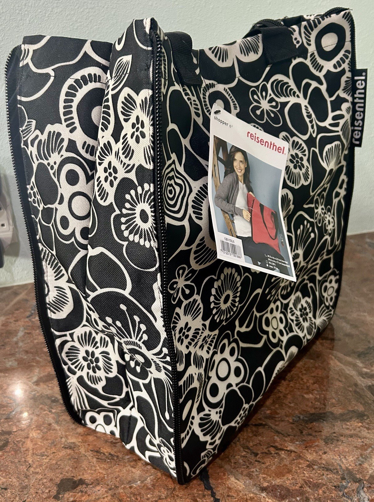 reisenthel Large Expandable ‘Shopper e3’ Tote Bag Black & White Floral, NWT