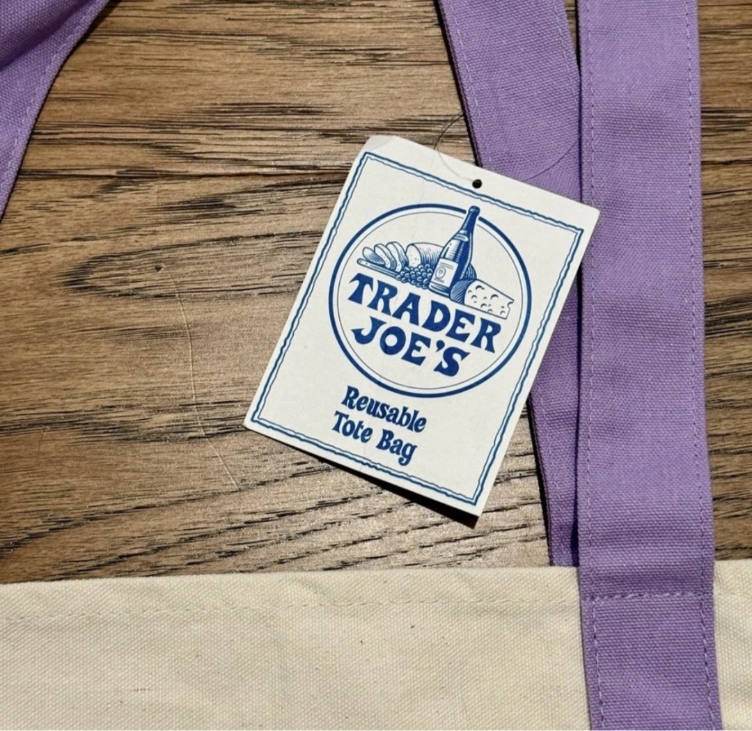 Trader Joe’s LARGE LAVENDER AND MINI PINK Canvas Tote Bag Set Of 2 VIRAL NWT!
