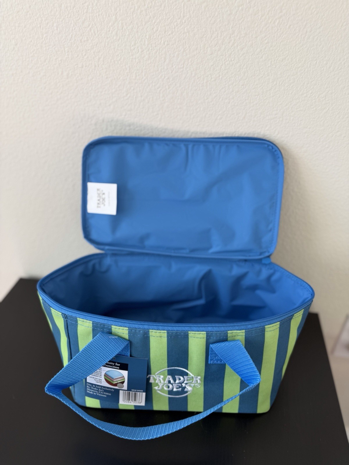 Trader Joes Mini Insulated Lunch Tote Bag – 2026 New – Blue & Green Stripes NWT