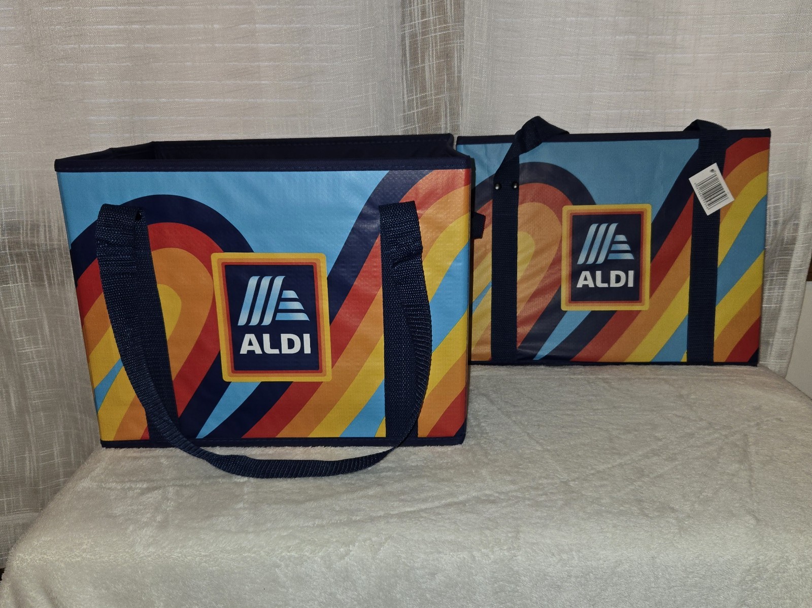 ALDI 2 Collapsible Box Bags 14x10x11 Blue Navy Rainbow