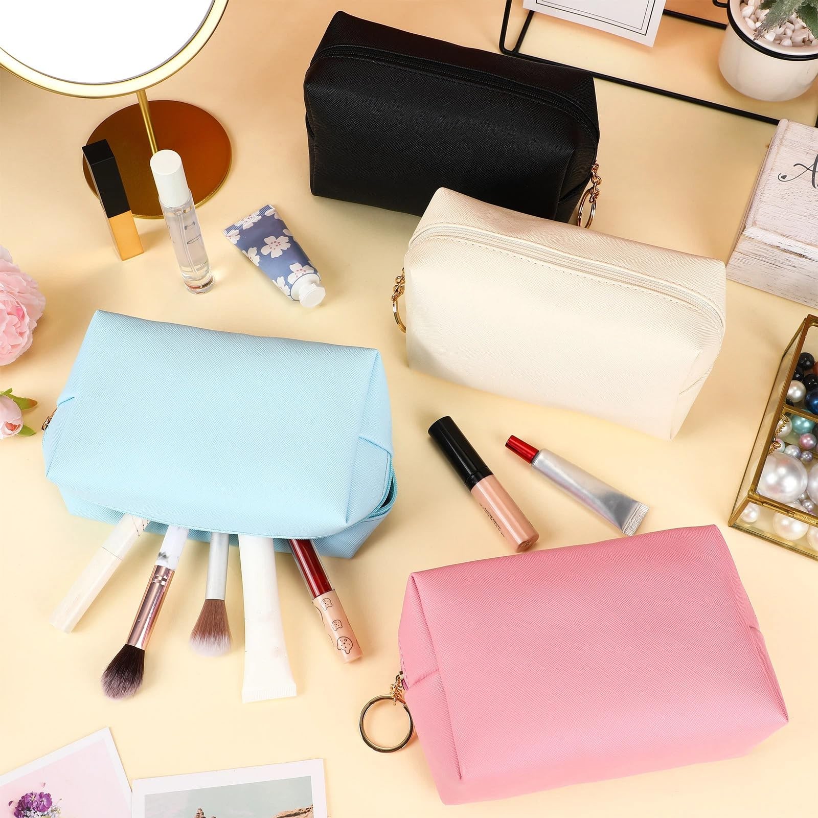 24 Pcs Preppy Makeup Bag PU Leather Cosmetic Bag Bulk Makeup Plain Pouch Waterpr