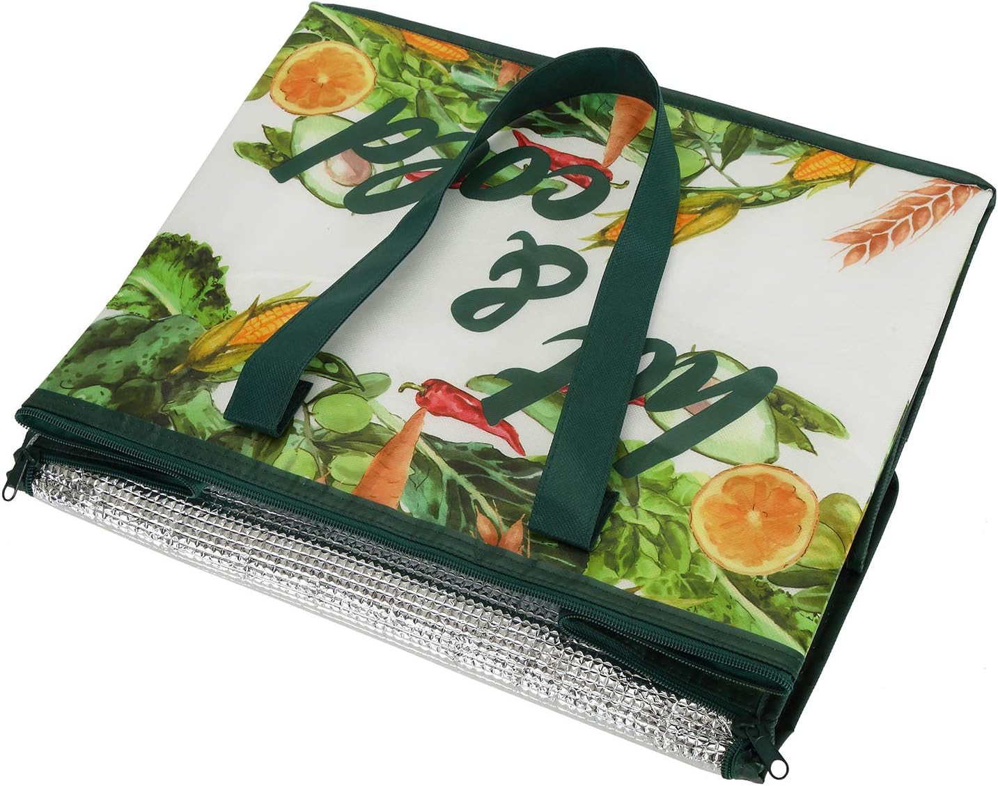 4 Pack Insulated Reusable Grocery Bag, Large Shopping Tote with Zippered