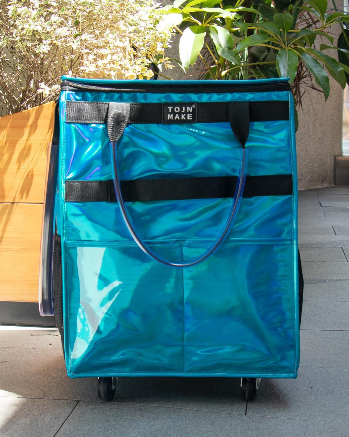Reusable Grocery Bag on Wheels, Shopping Trolley, Rolling Tote with 8 Pockets an