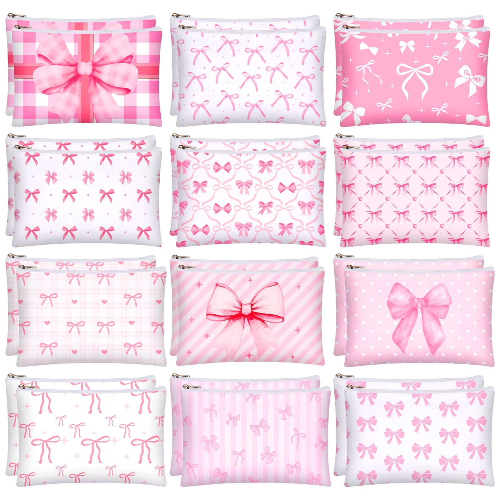 Bafeil 24 Pcs Pink Bow Makeup Bag Bulk Coquette Cosmetic
