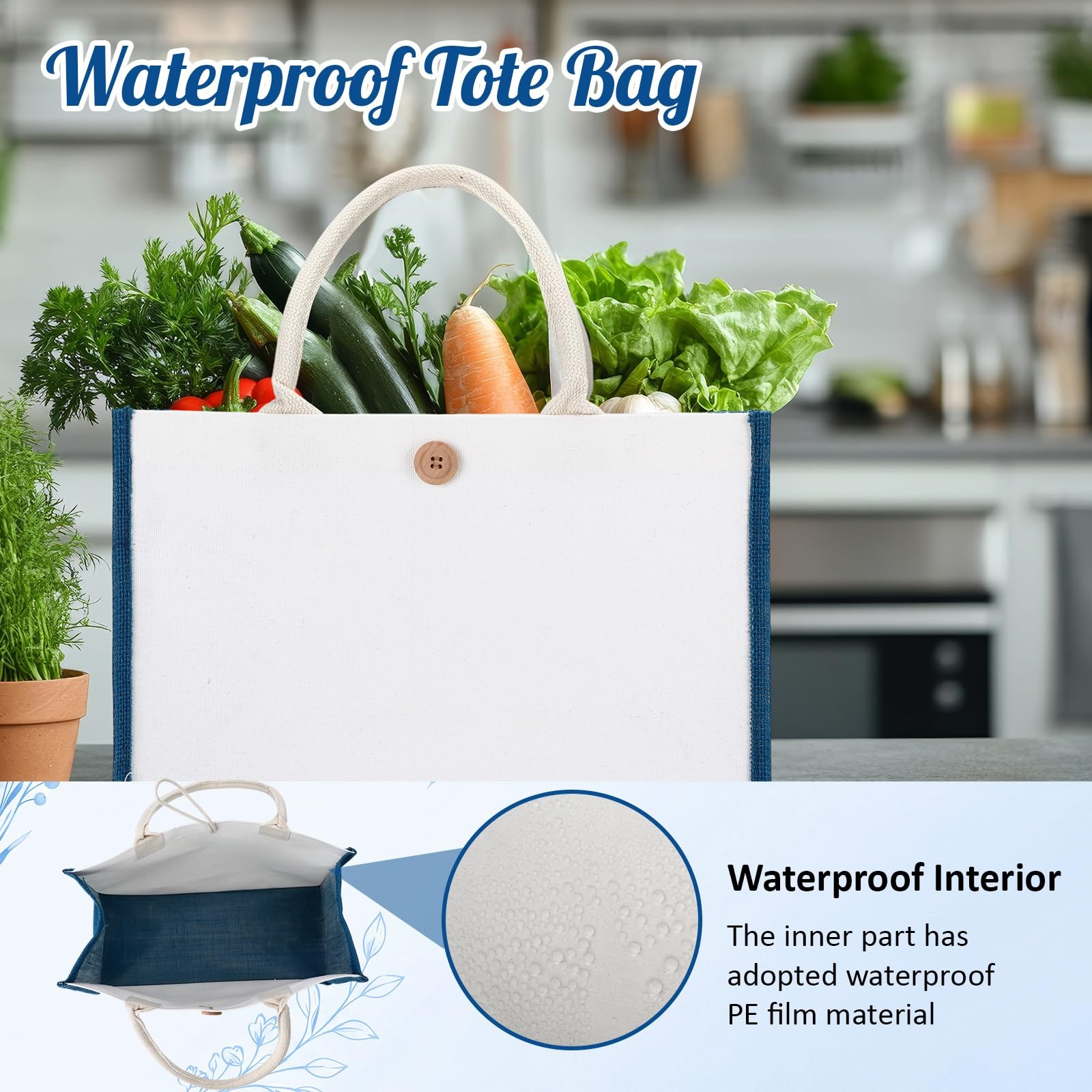 12 Pieces Jute Tote Bags Burlap Tote Beach Bags with Handles Reusable Waterpr…