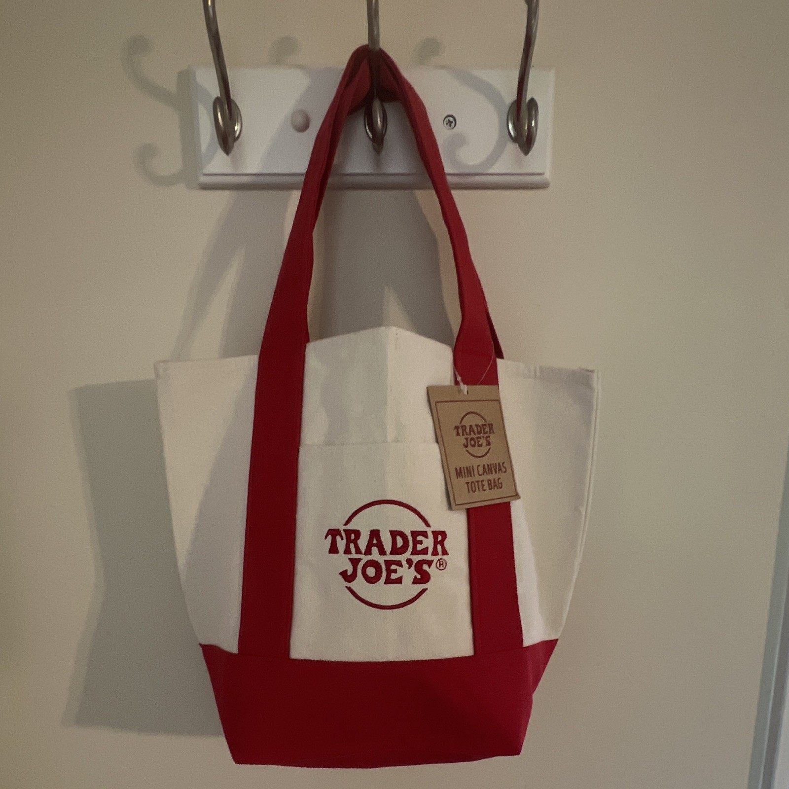 Trader Joe’s Mini Canvas Tote Bag Small Red/White Logo 12x10x6