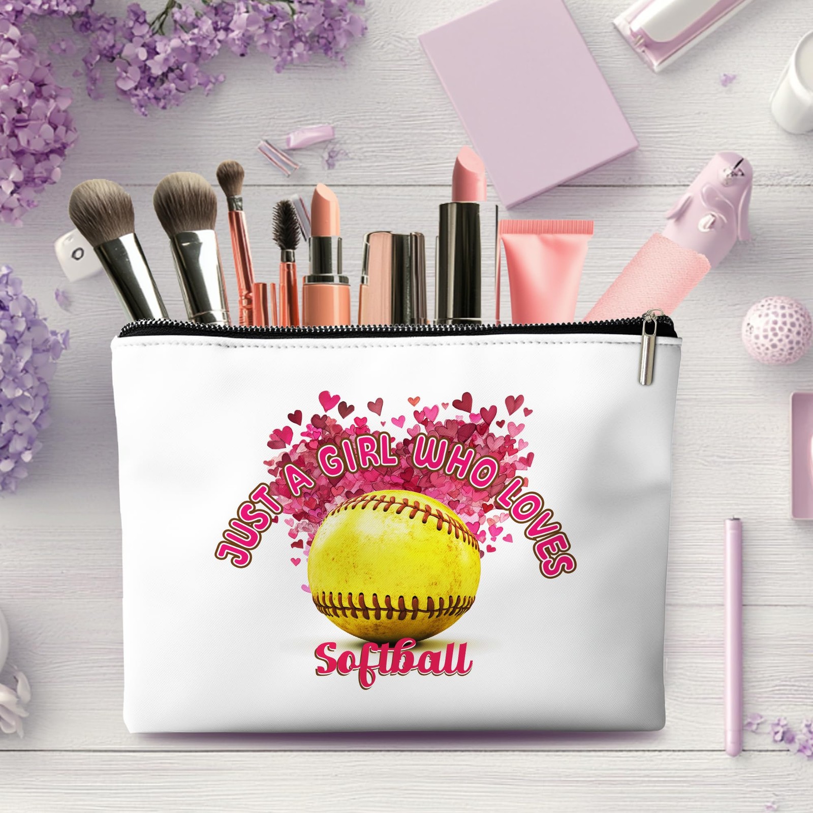 Rone168 Softball Gifts for Girls Makeup Bag, Yellow