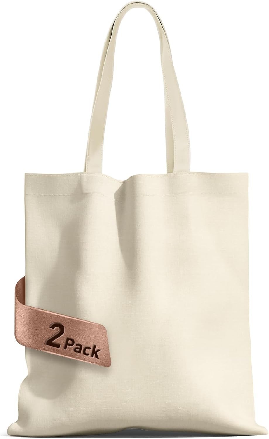 Durable 2-Pack Beige Canvas Tote Bags, Machine Washable, Eco-Friendly Design
