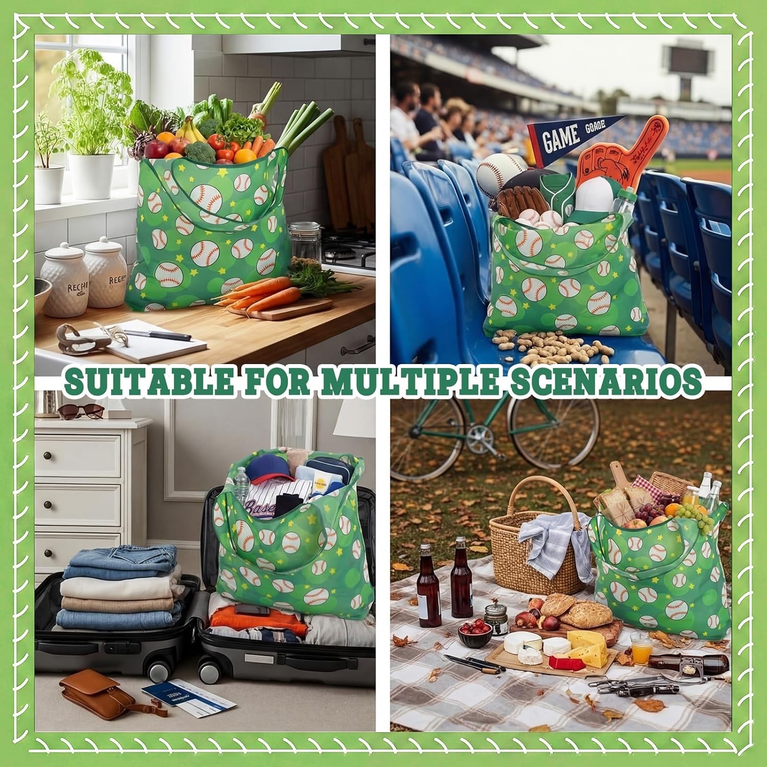 12-pack Baseball Party Tote Bags Women Large 15 x 16 x 5 in Durable Reusable