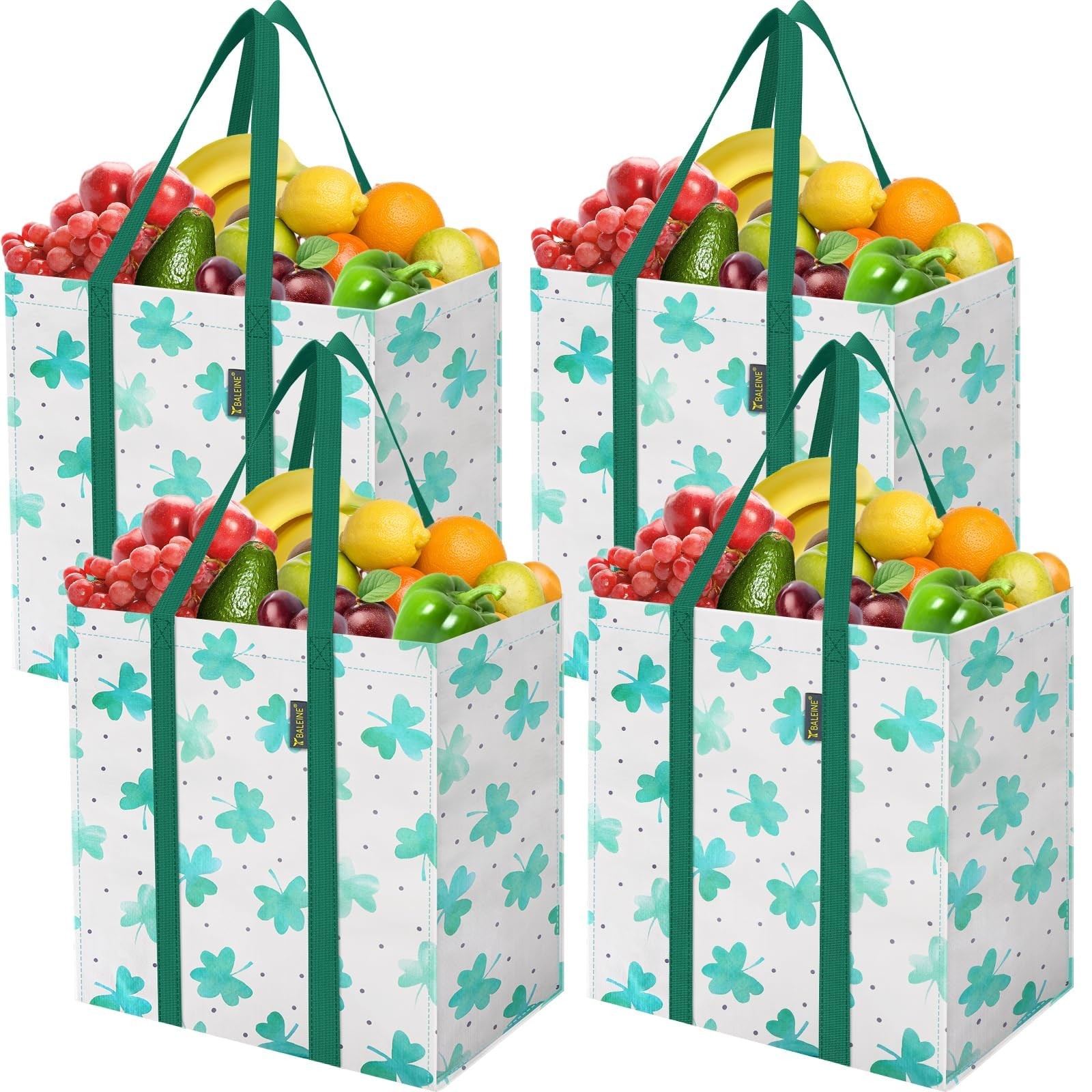 4 PK Grocery Bags Reusable Shopping Bags with Reinforced Bottom, Heavy Duty F…
