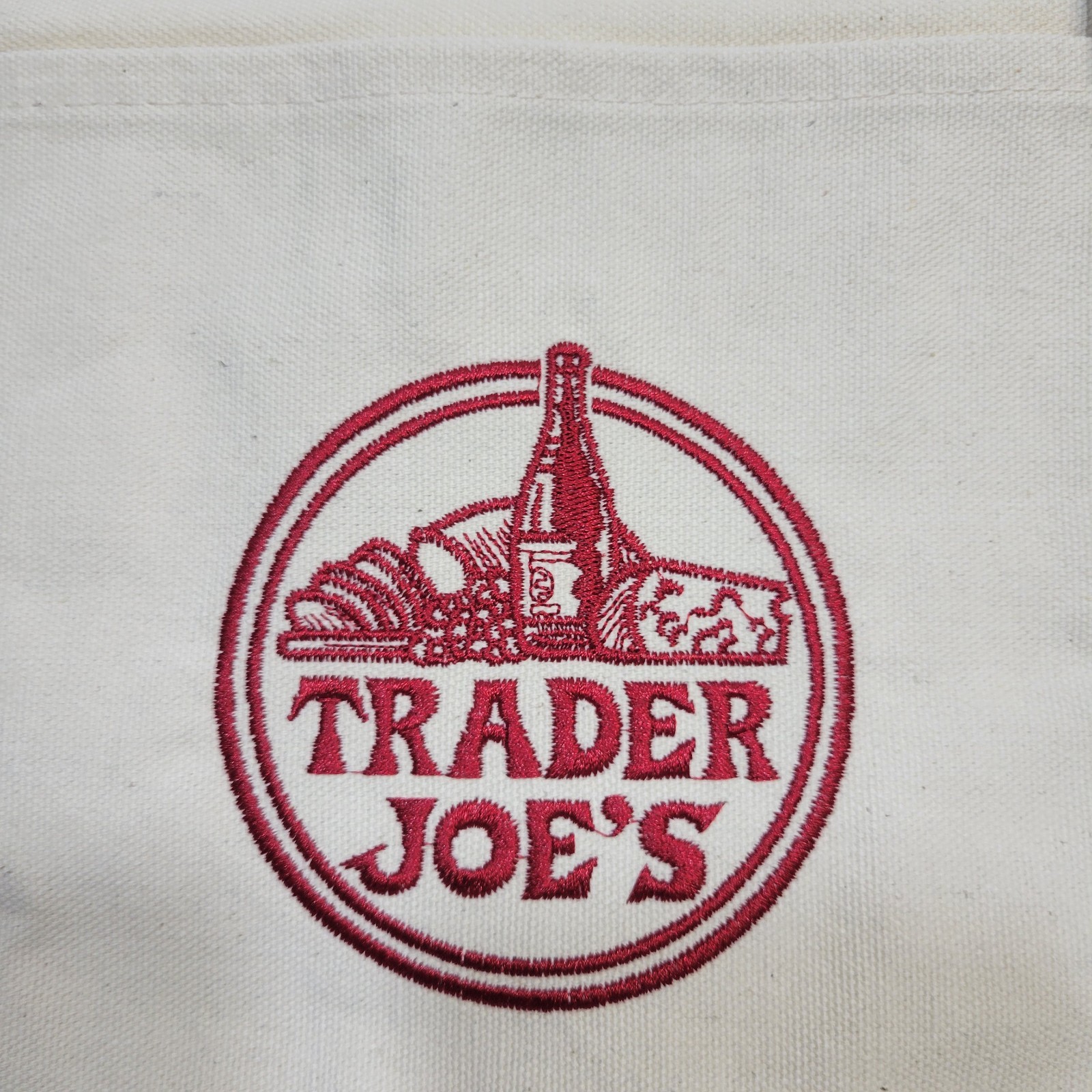 NWT Trader Joe’s Large Canvas Tote Reusable Bag 20x14x6″ Navy Blue/White * NEW *