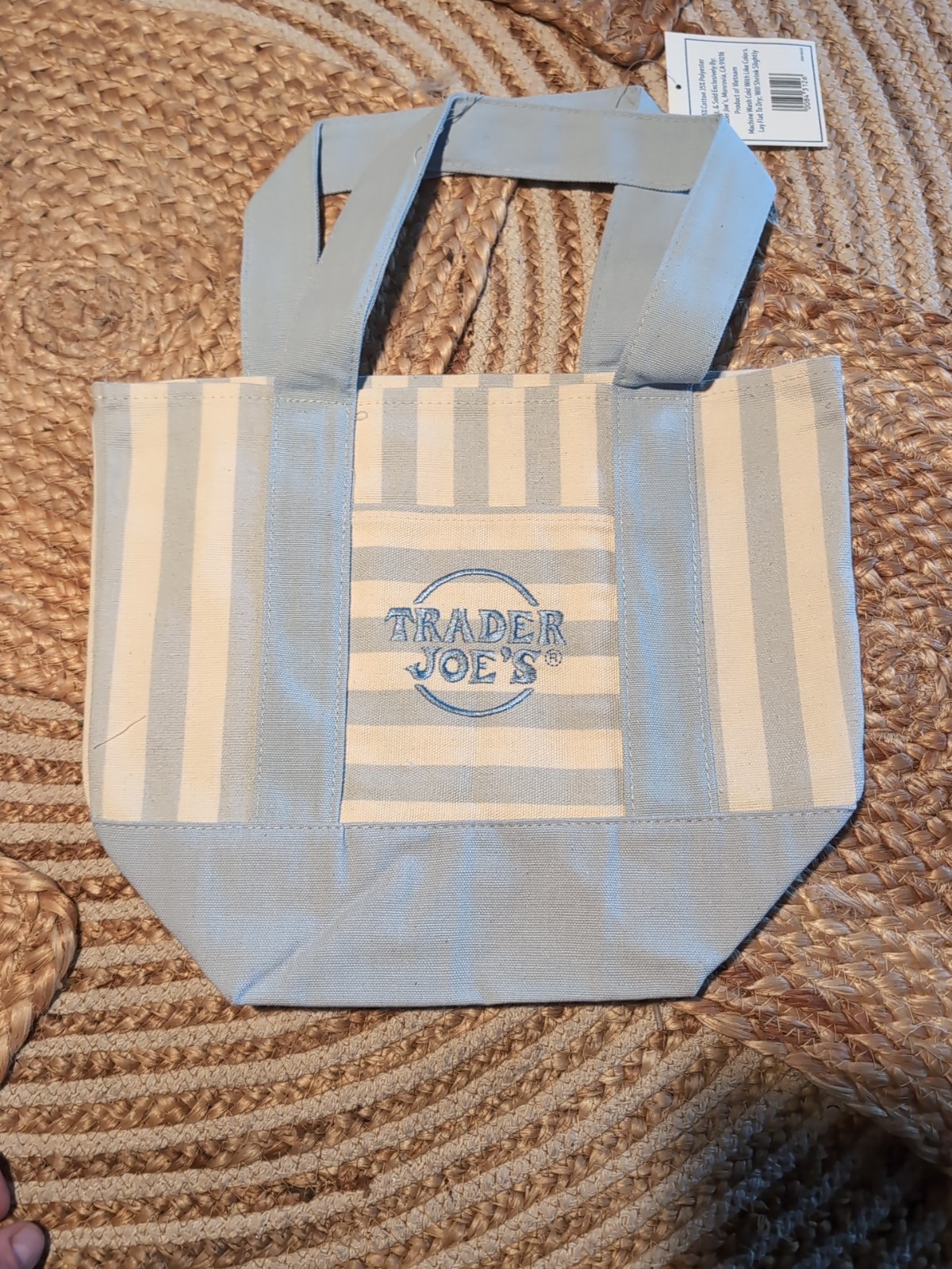 Trader Joe’s Striped Canvas Mini Tote Set of 4 Summer 2026 Pink Blue Green Tan