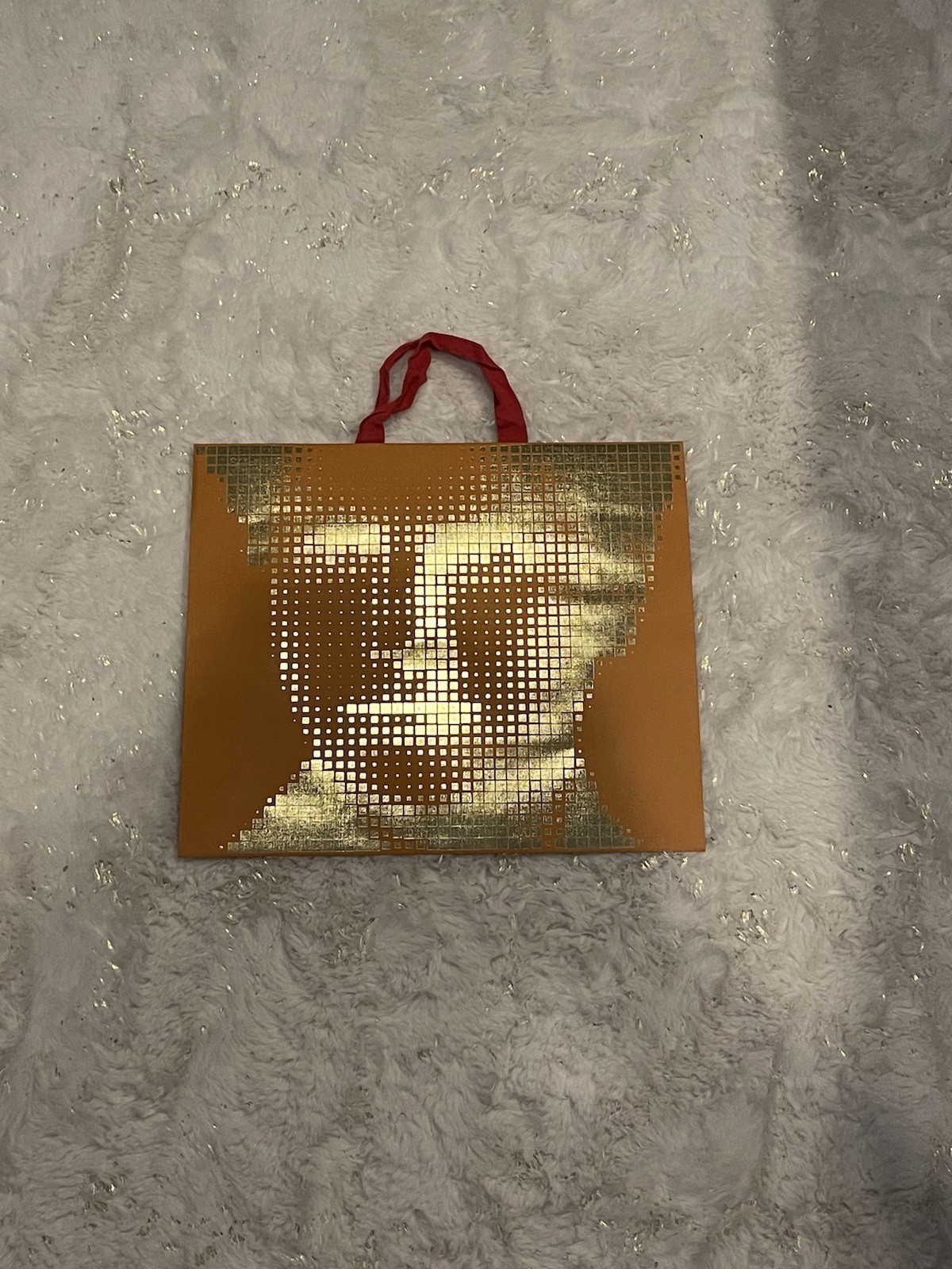 LV LOUIS VUITTON SHOPPING TOTE BAG GOLD FACE GRID PIXELS LARGE 16 BY 13.5 RED