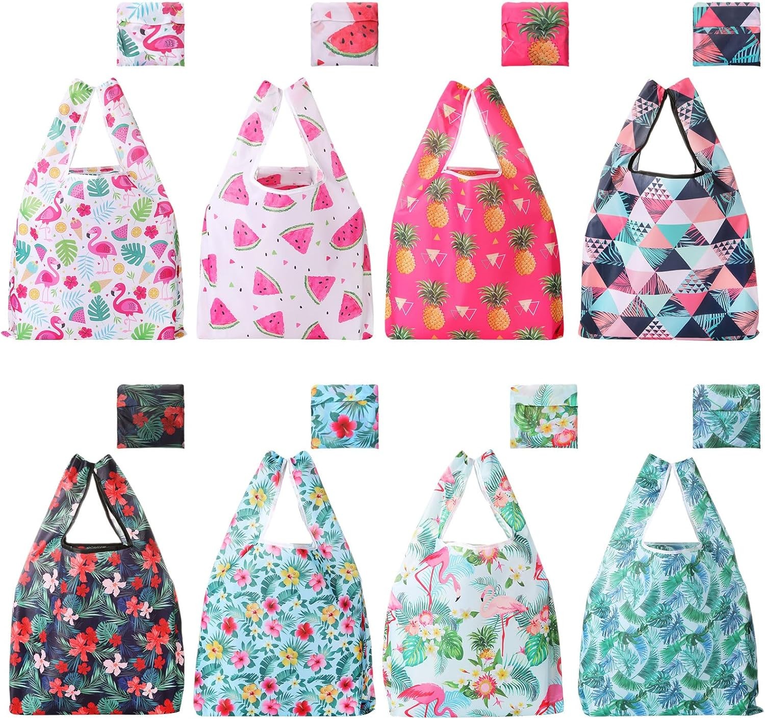 8 Pcs Reusable Grocery Bags W/ Storage Pouch Large Heavy Duty Washable Oxford
