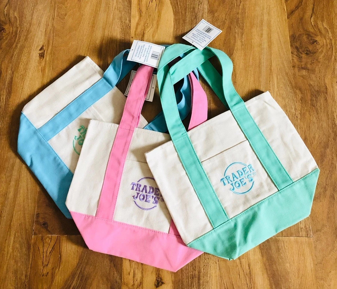 NWT Trader Joe’s Mini Pastel Canvas Tote Bag Easter Set Of 3 Blue Pink Green