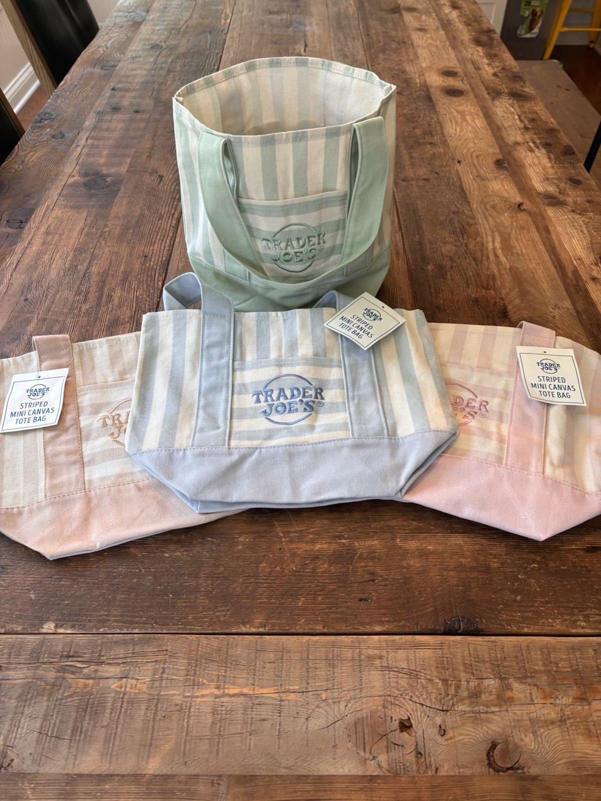Trader Joe’s Striped Mini Canvas, pink/white Tote Bag 10 in L x 6 in W x 14 in H
