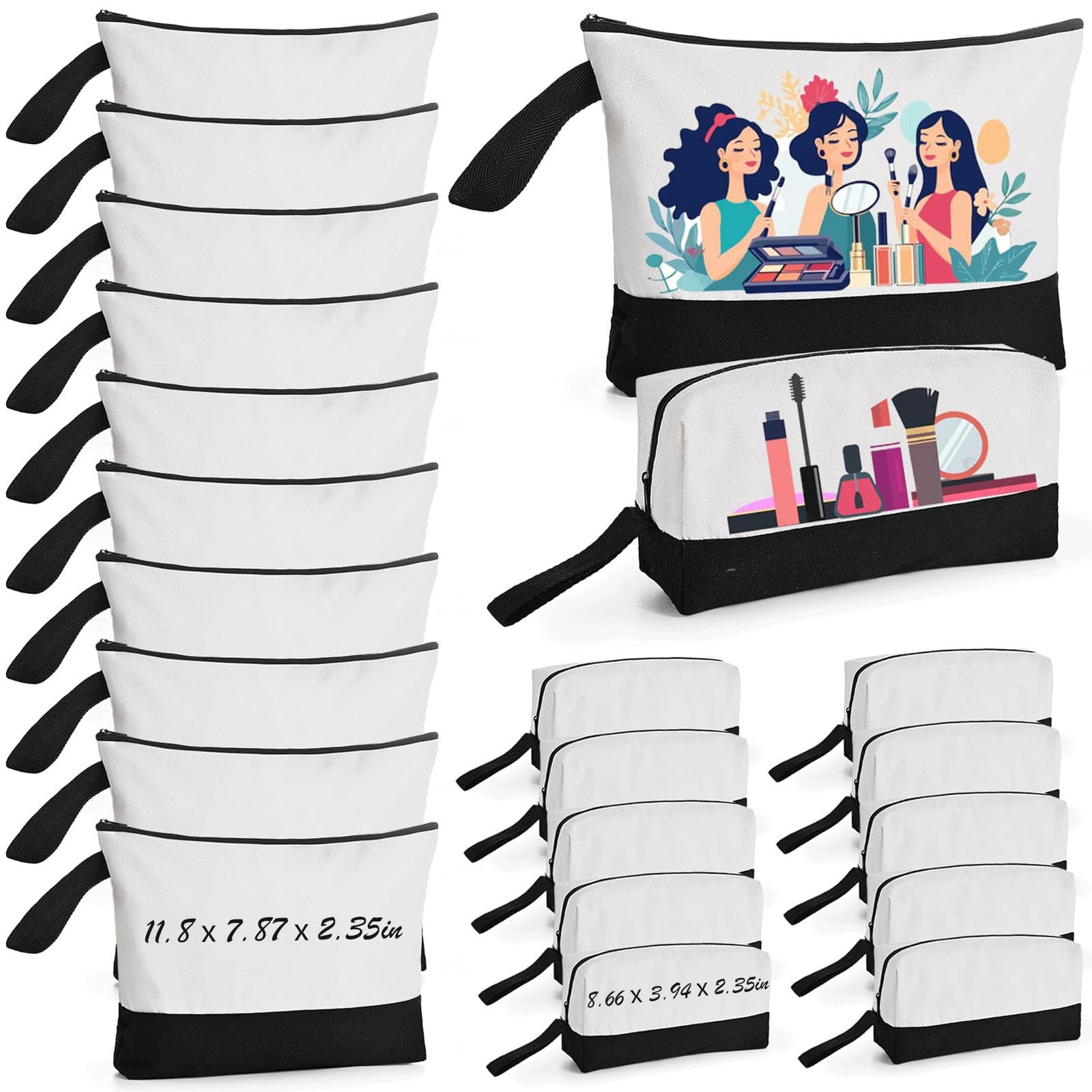 20Pcs Canvas Makeup Bag with Bottom, 12oz Cotton Cosmetic Set L, Black
