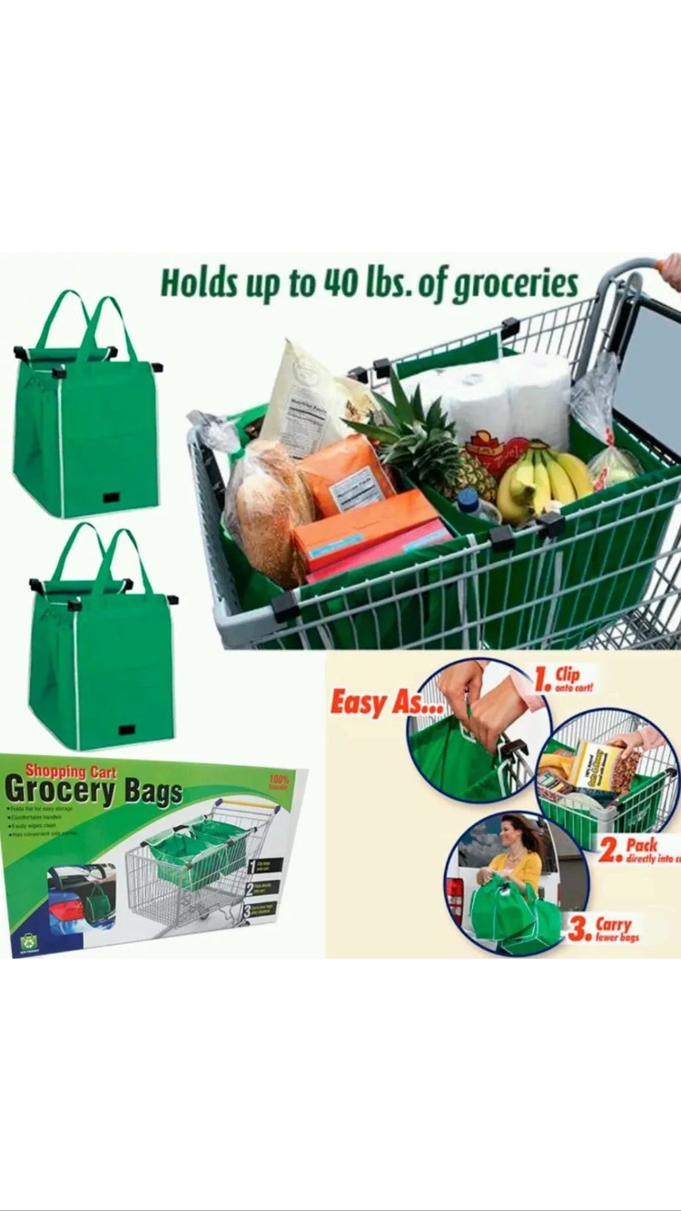 Grab Bag REUSABLE Clip To Cart SHOPPING Container Bags STORAGE EZ CARRY GROCERY