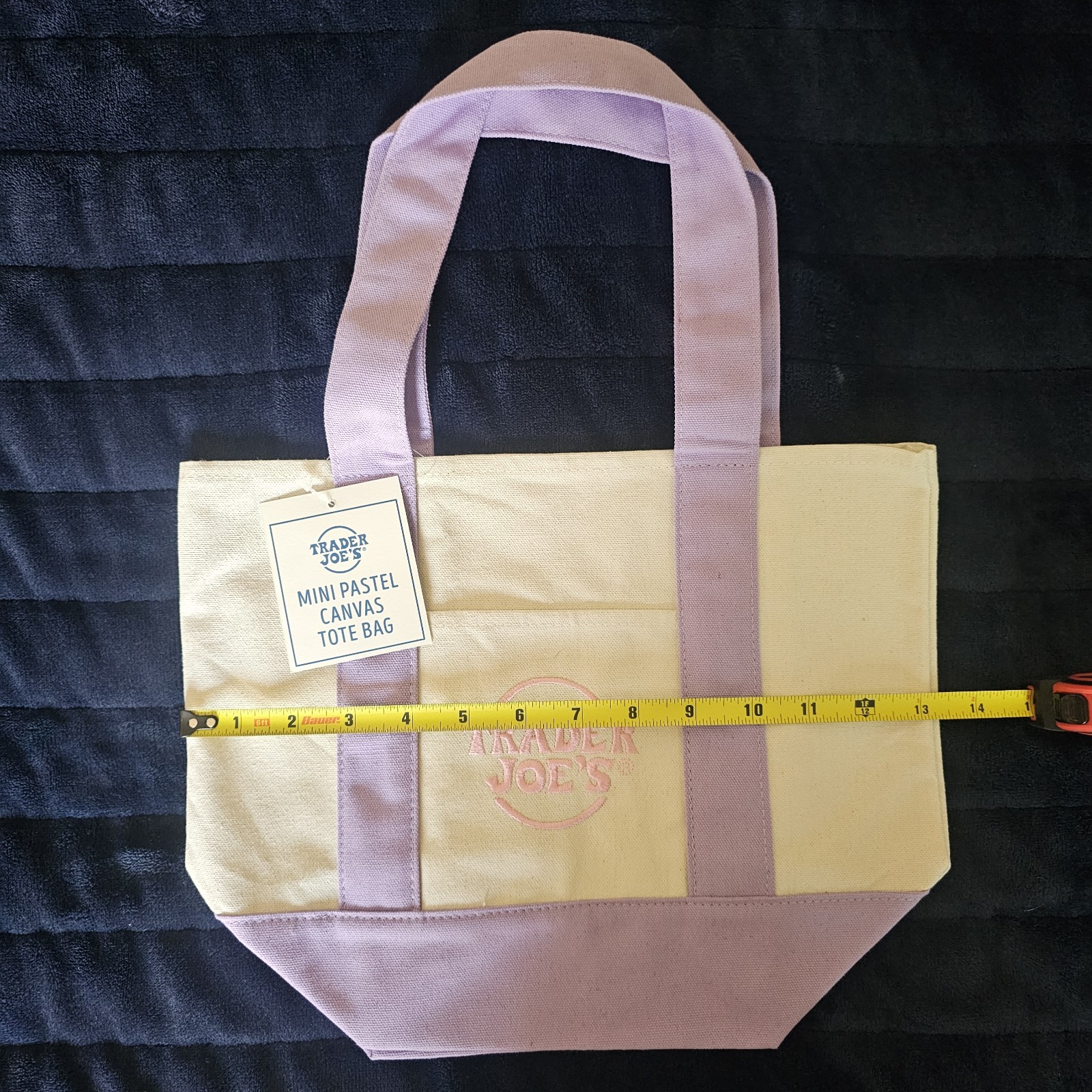 Trader Joe’s Mini Pastel Canvas Tote Bag, Cream / Light Purple Grocery Getter