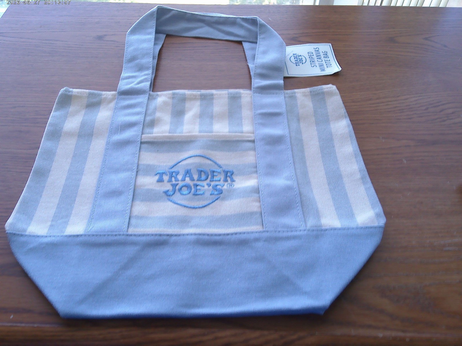 Trader Joe’s Limited Striped Mini Canvas Tote Bag (2026) – Light BLUE NWT