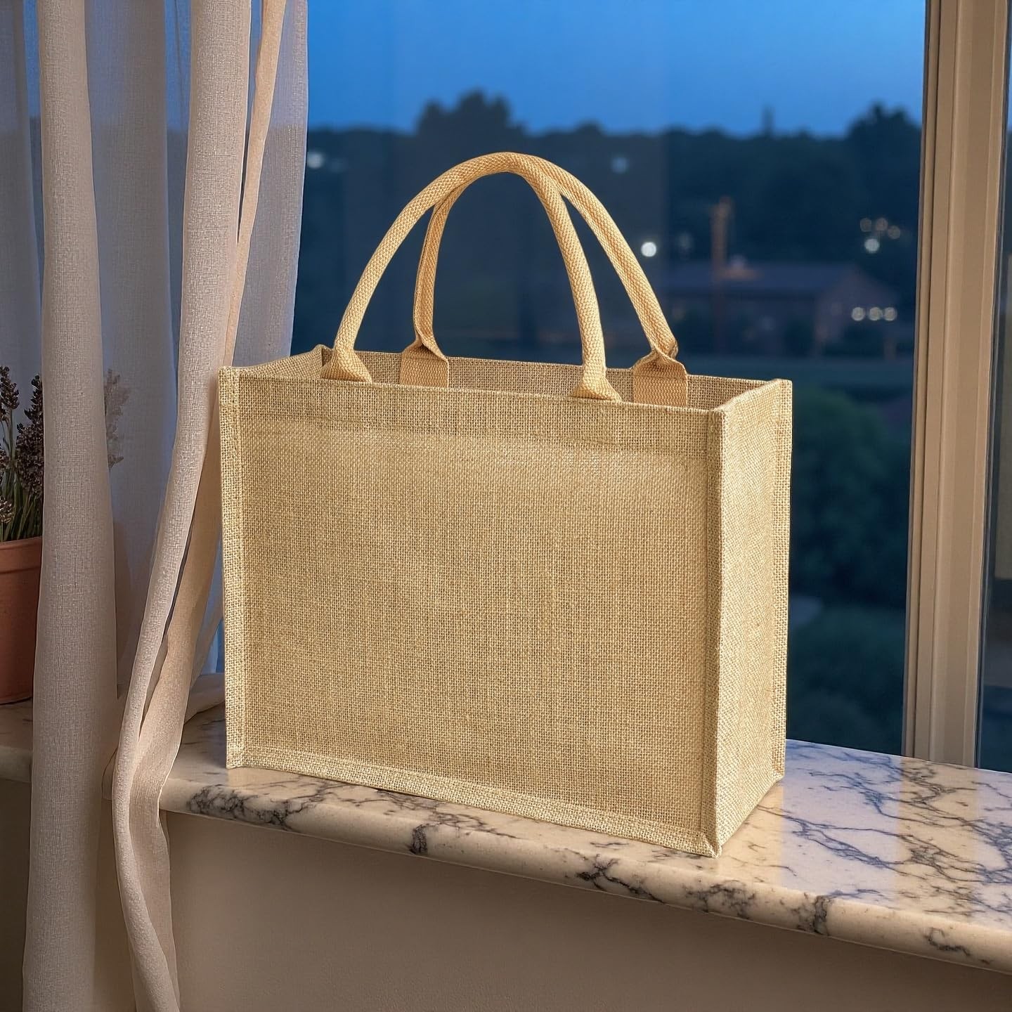 15pcs Reusable burlap tote bags Natural Jute handbags with Waterproof Liner f…