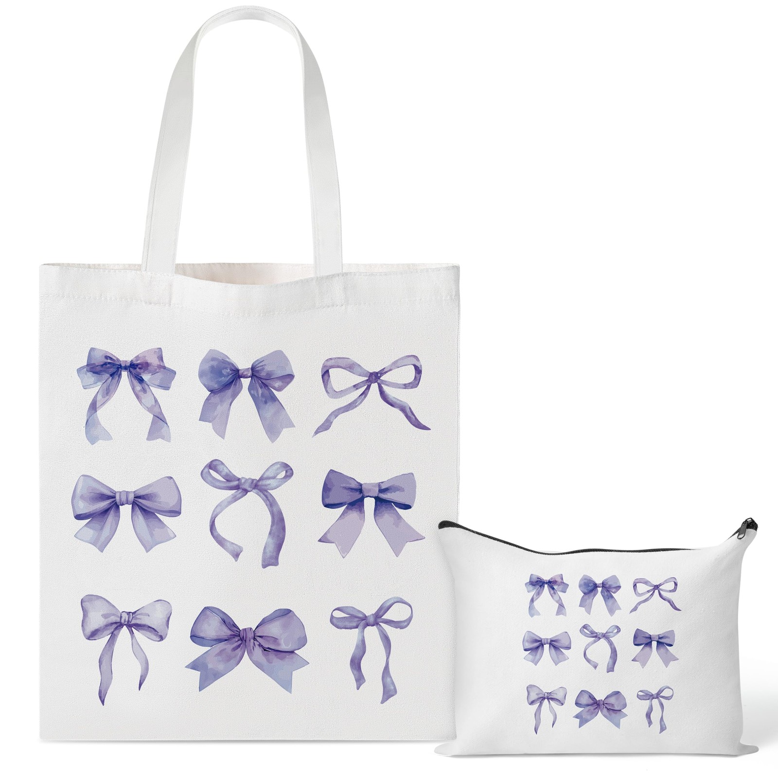 Purple Bow Canvas Bag – 2Pcs Coquette Purple Bow Print Design Canvas Tote Bag…