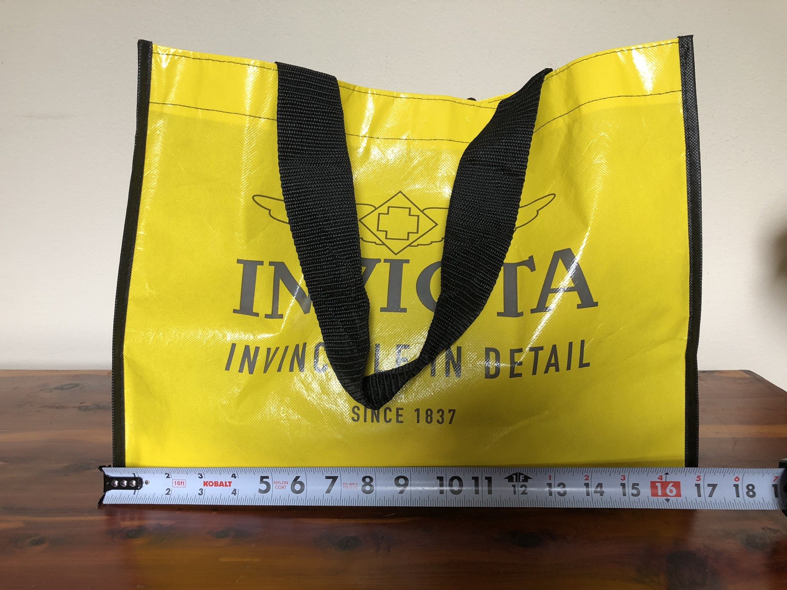 INVICTA Watch Logo Reusable Tote Bag 17” Yellow Black Shopping Grocery Bag New
