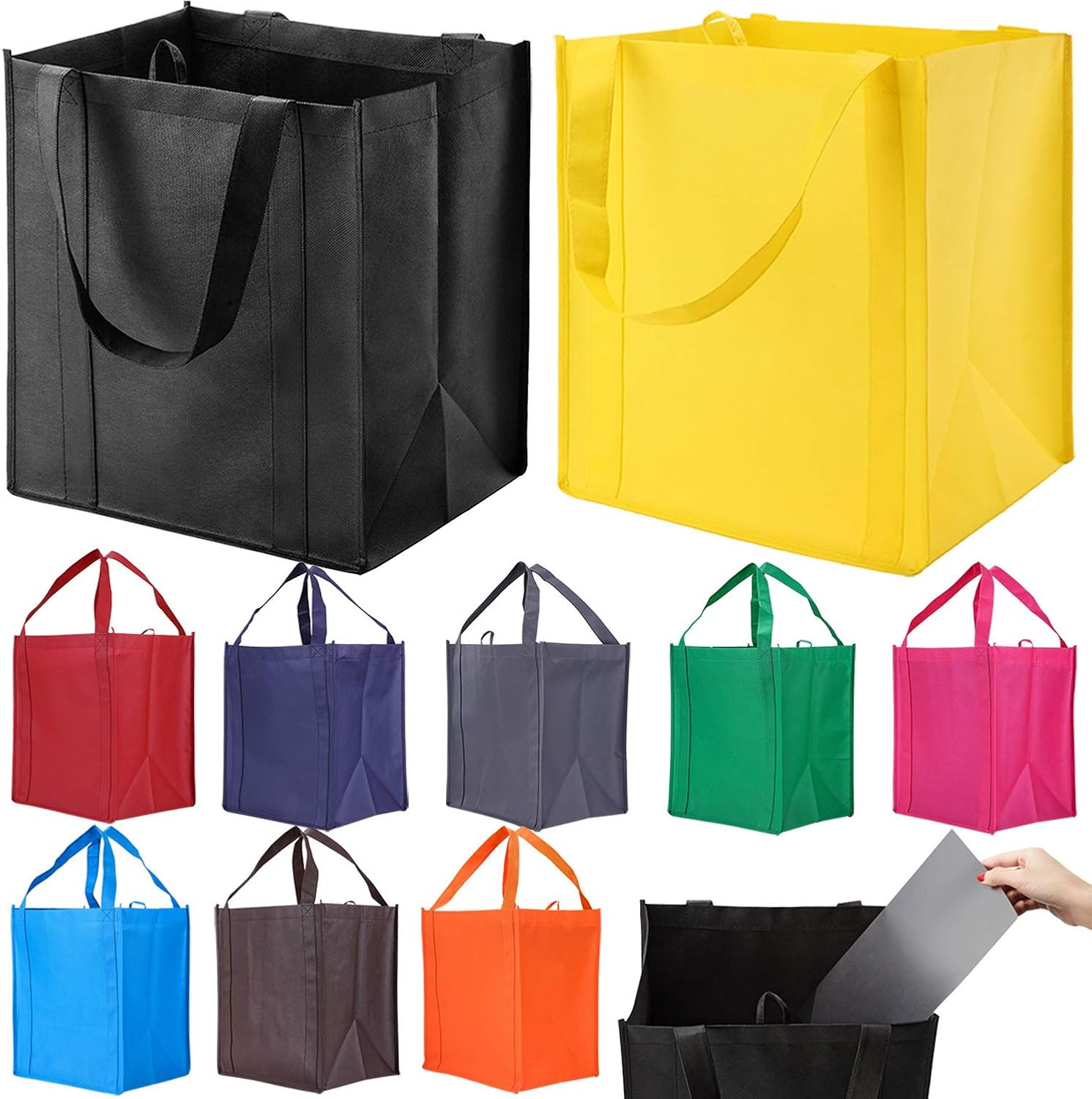 10 Pack Reusable Reinforced Handle Grocery Bags – Heavy Duty Large Shopping T…
