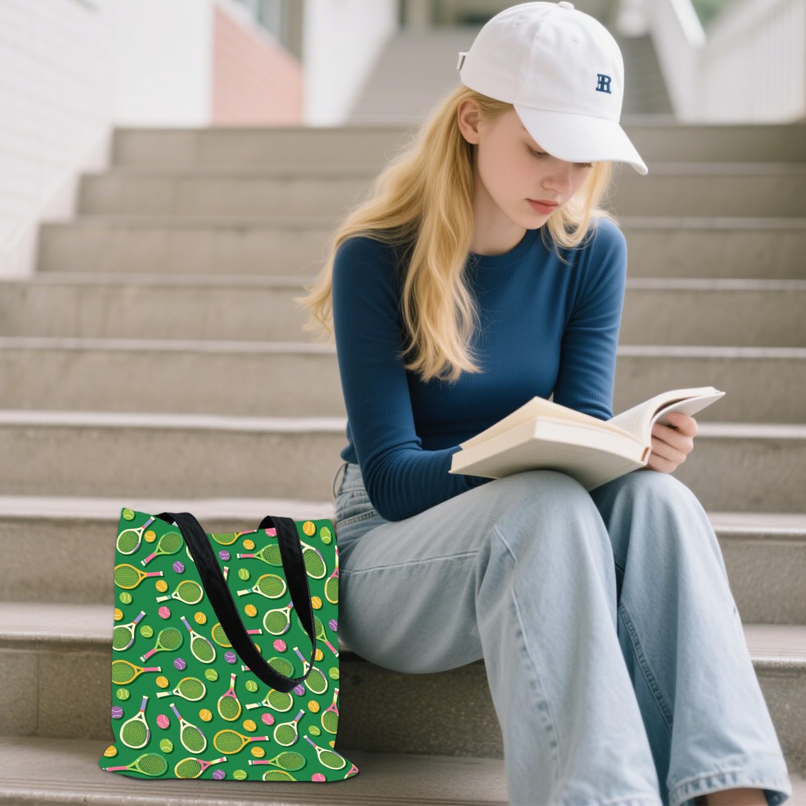 Aesthetic Tennis Ball Print Canvas Tote Bag – Sports-Inspired Print | with Ma…