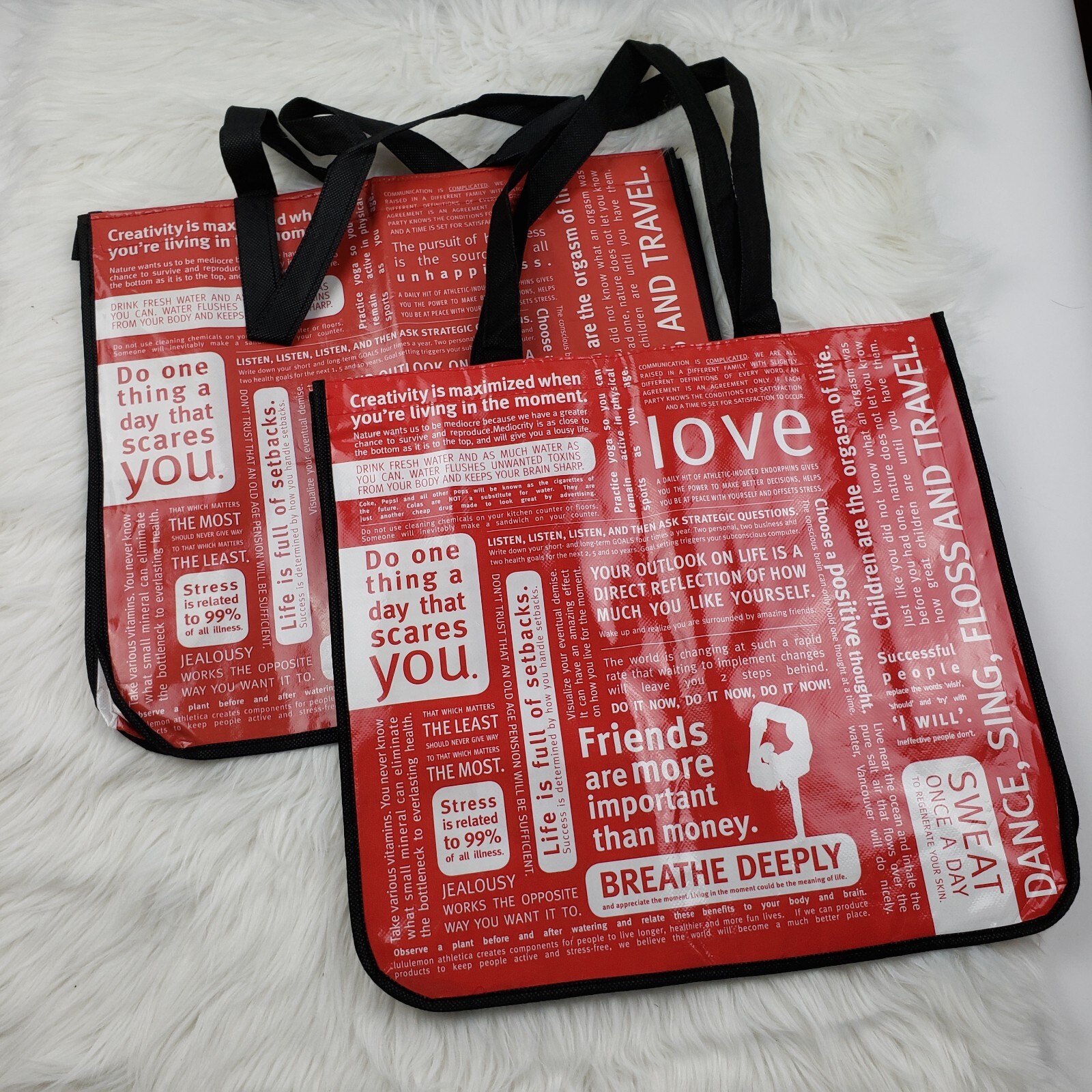 Lot of 7 Lululemon Athletica Shopping Bag Large Red And White 15x14x6