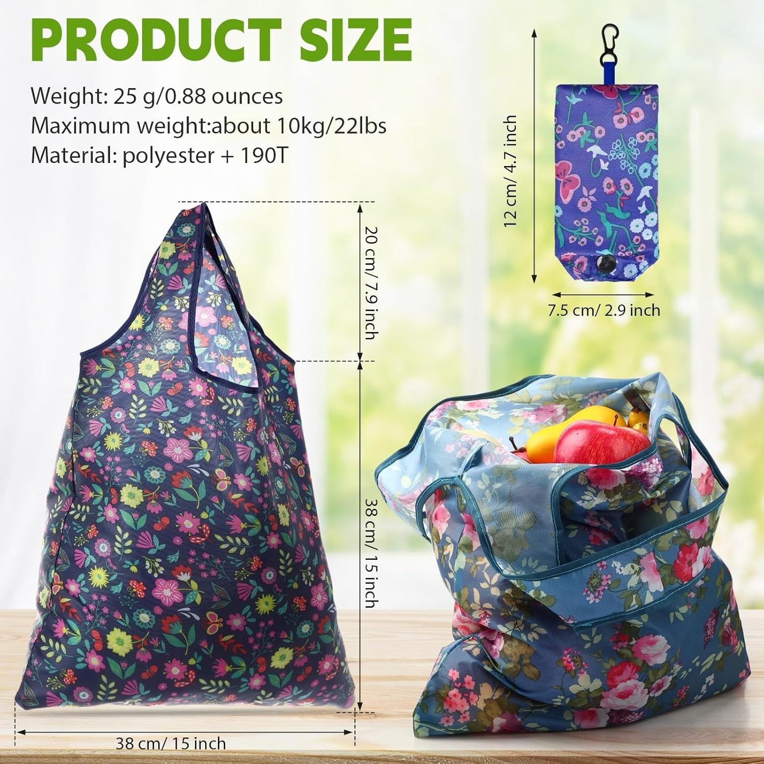 Durable Foldable Reusable Shopping Tote – 24 Fresh Patterns for Every Occasion