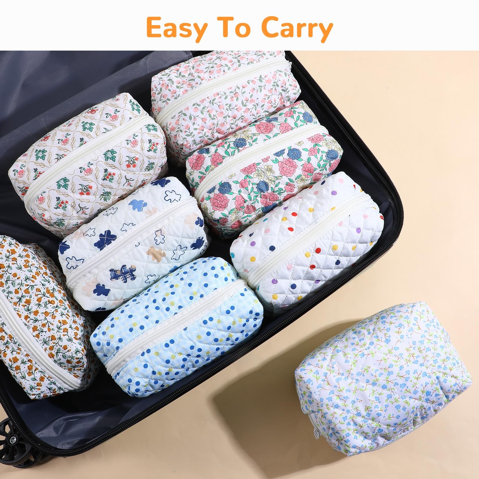 Caeuiciw 10 Pcs Cotton Quilted Makeup Bag Bulk Floral As shown in the figure
