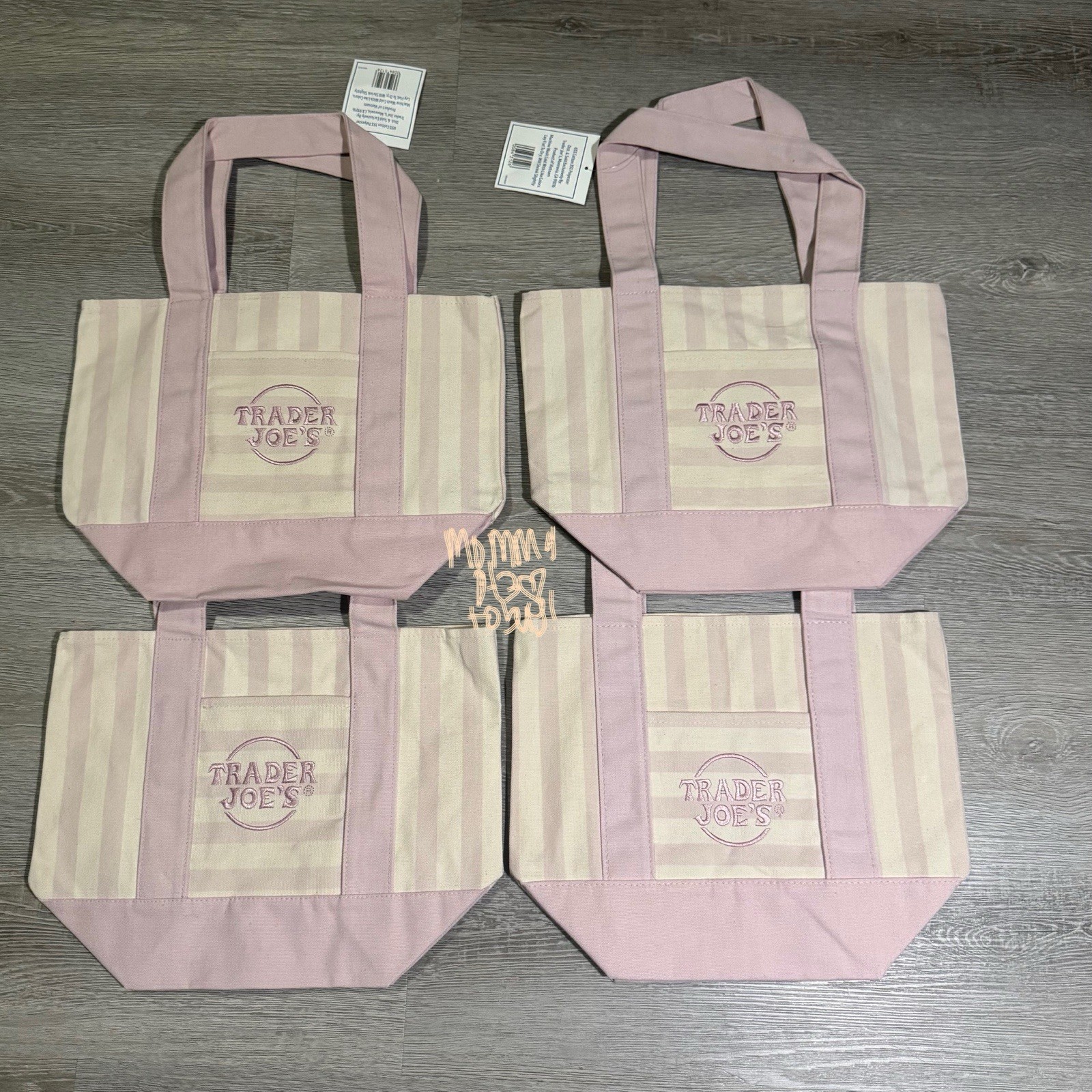 Trader Joe’s Mini Stripe Canvas Tote Bag Limited Edition Set Of 4 – All Pink Set