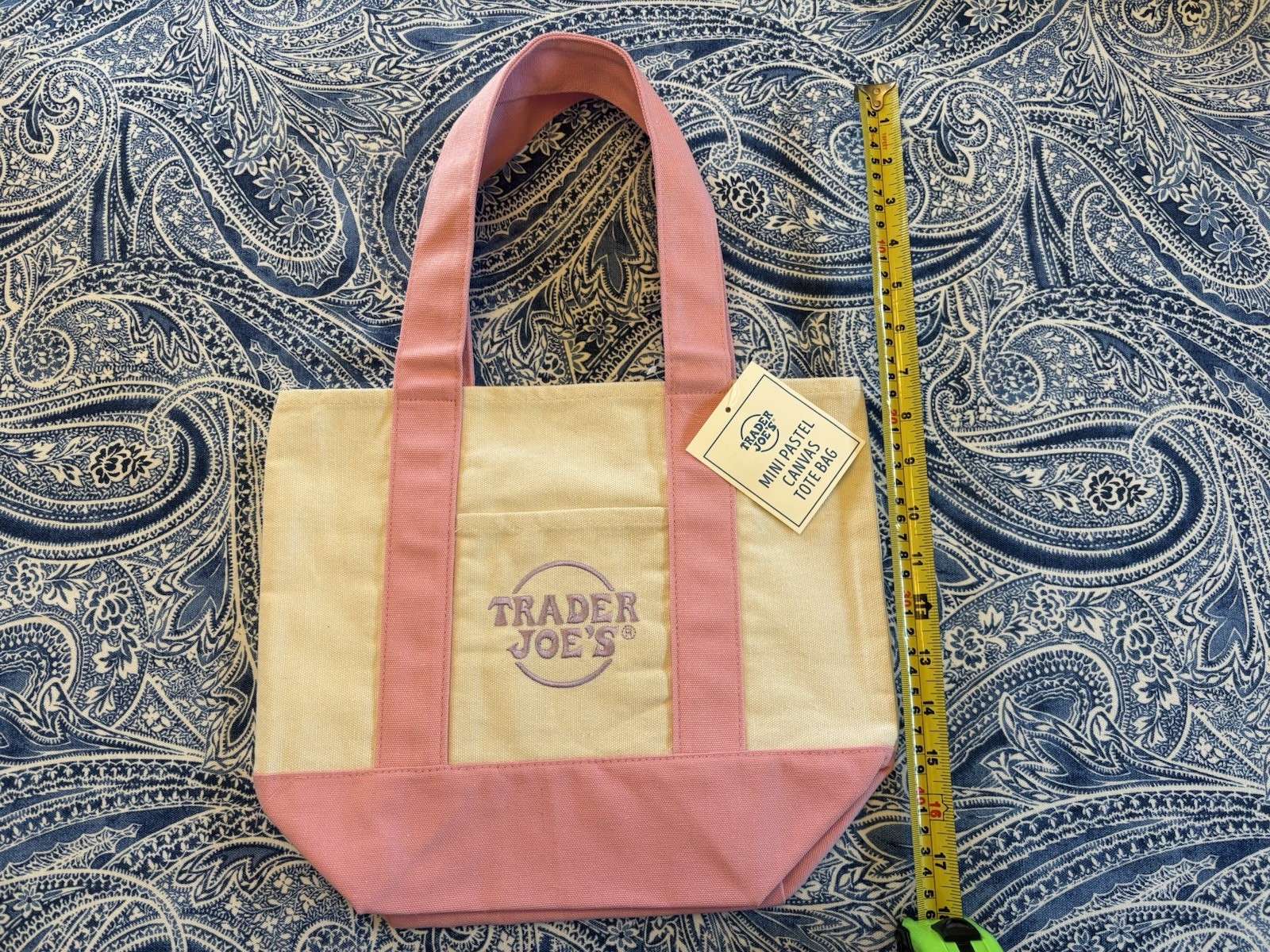 Trader Joes 4 Set Mini Pastel Canvas Tote Bag Blue Pink Purple Green