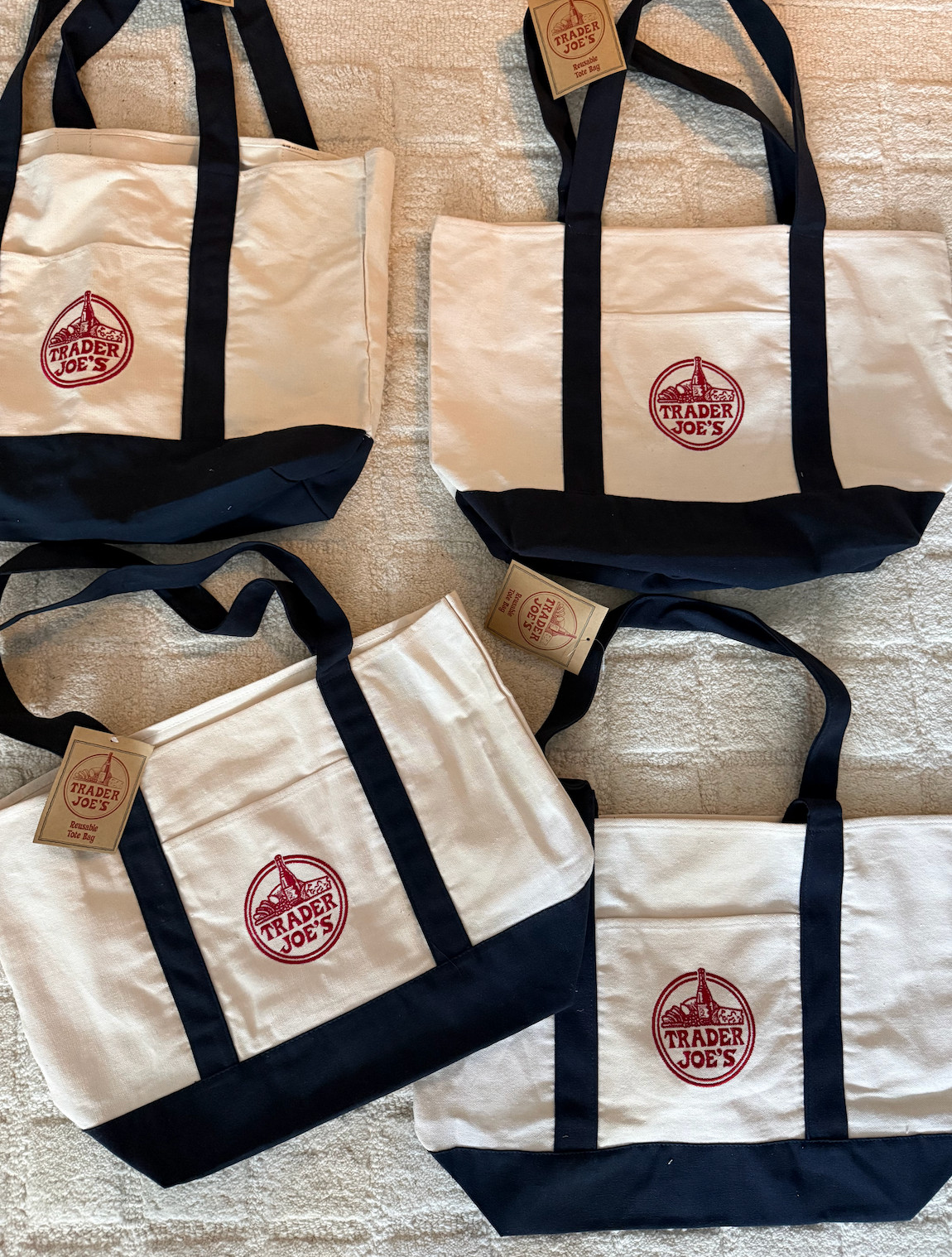 Trader Joes Medium Tote Bag (Beige/ Navy with Red Logo) – Brand New!