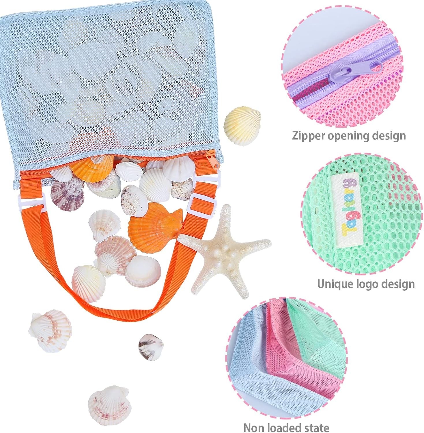 Beach Toy Mesh Beach Bag Kids Shell Collecting Bag Sand Toy Seashell Bag Wate…