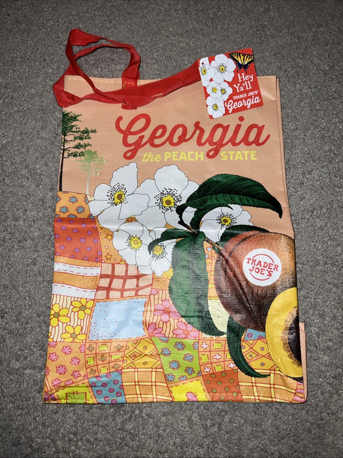 Trader Joes Georgia Reusable Tote Bag Peach State Shopping Grocery Ltd Ed 2024