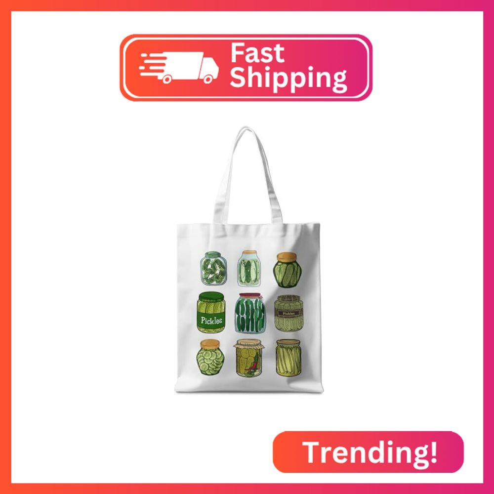 CSHVJ Pickle Print Tote Bag, Reusable Grocery Bag, 14 x 16inches, Unisex-Adults,