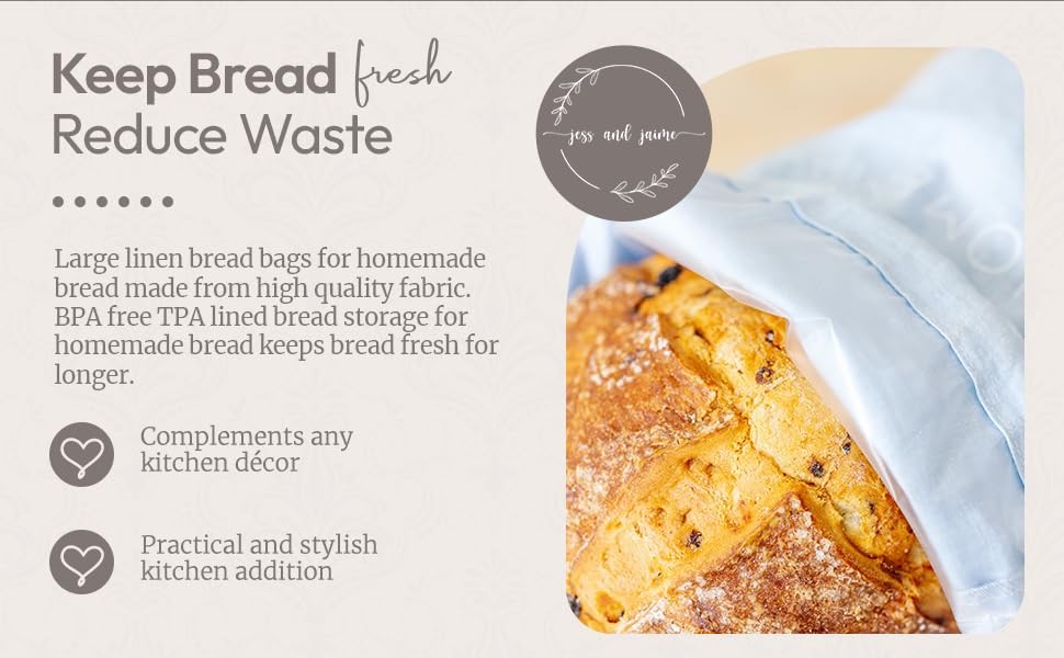 Reusable Bread Bags with Drawstring | XL Pack of 3 | Large, Striped Pattern