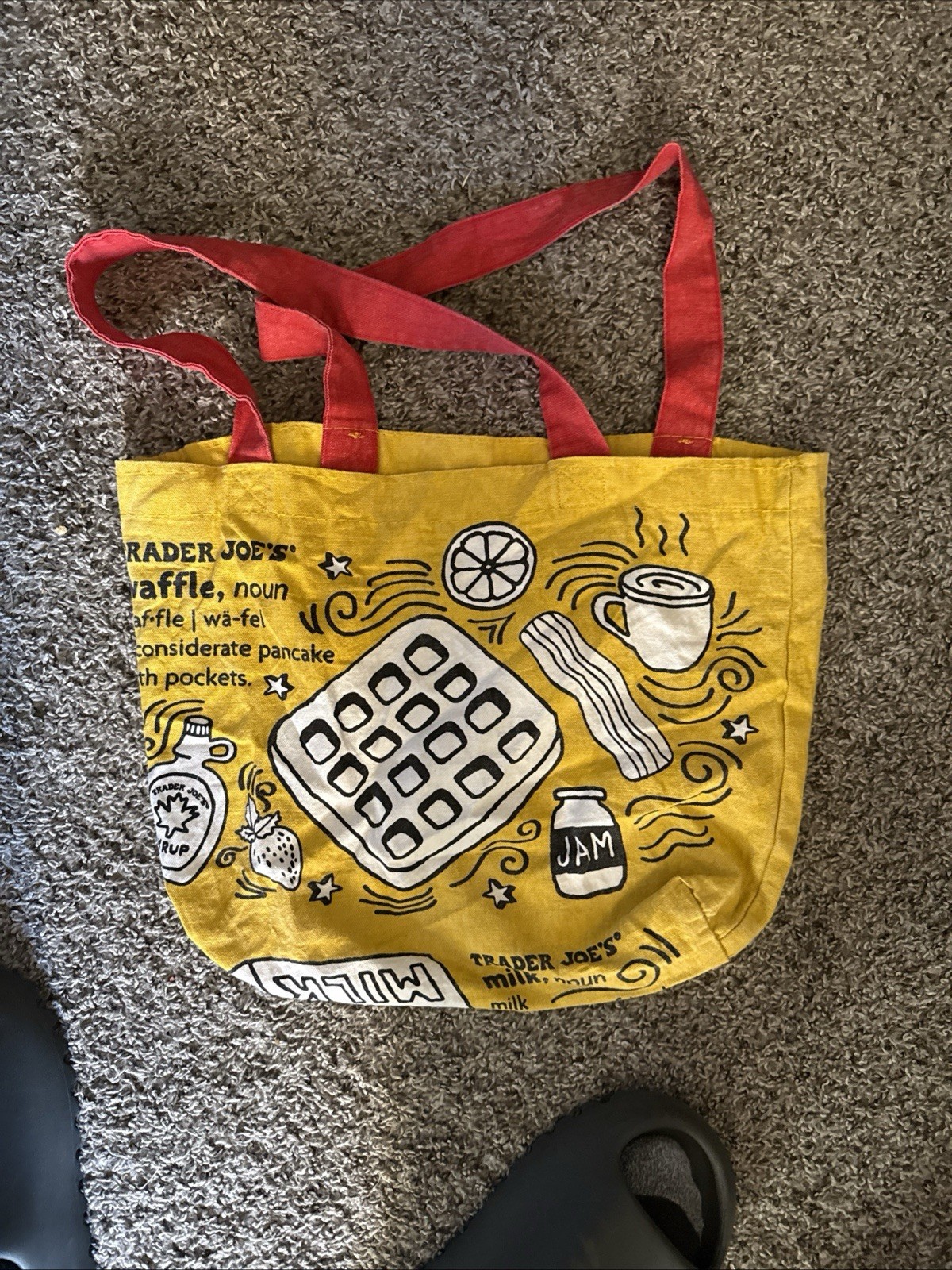 Trader Joe’s Reusable Cotton Canvas Breakfast Tote Bag Waffle Toast Milk