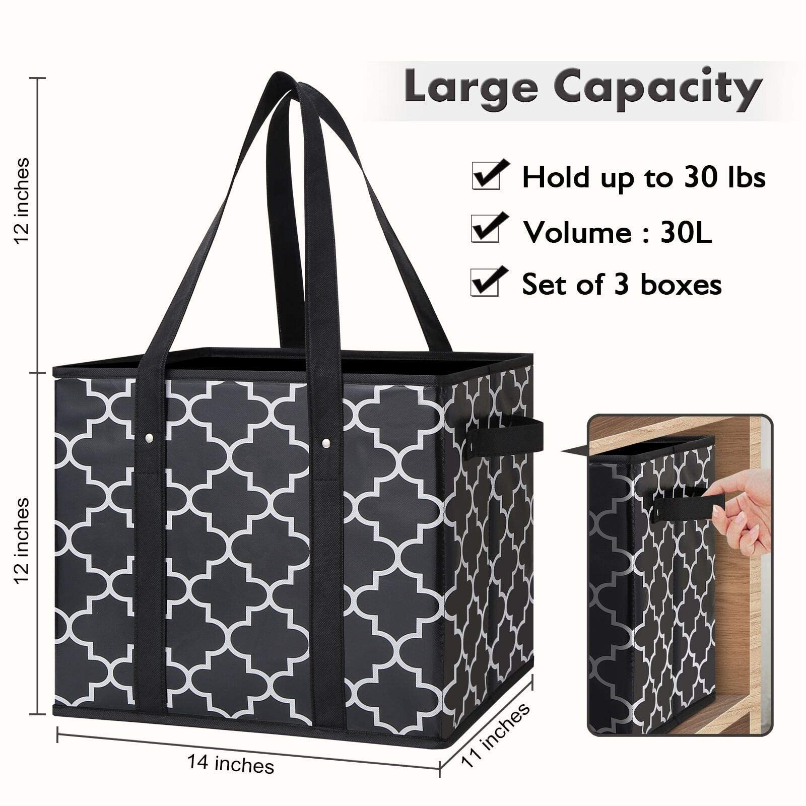 Reusable Grocery Bags 2Pack Foldable Washable Large Storage Bins Basket Black